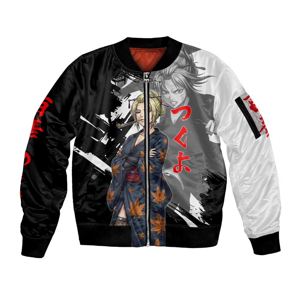 Tsukuyo Sleeve Zip Bomber Jacket Edo Shinobi Ink Brush Style