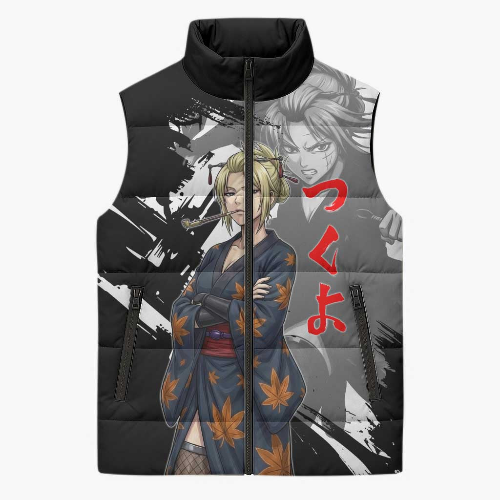 Tsukuyo Sleeveless Puffer Jacket Edo Shinobi Ink Brush Style