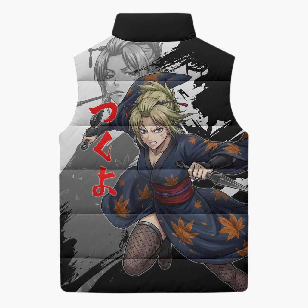 Tsukuyo Sleeveless Puffer Jacket Edo Shinobi Ink Brush Style