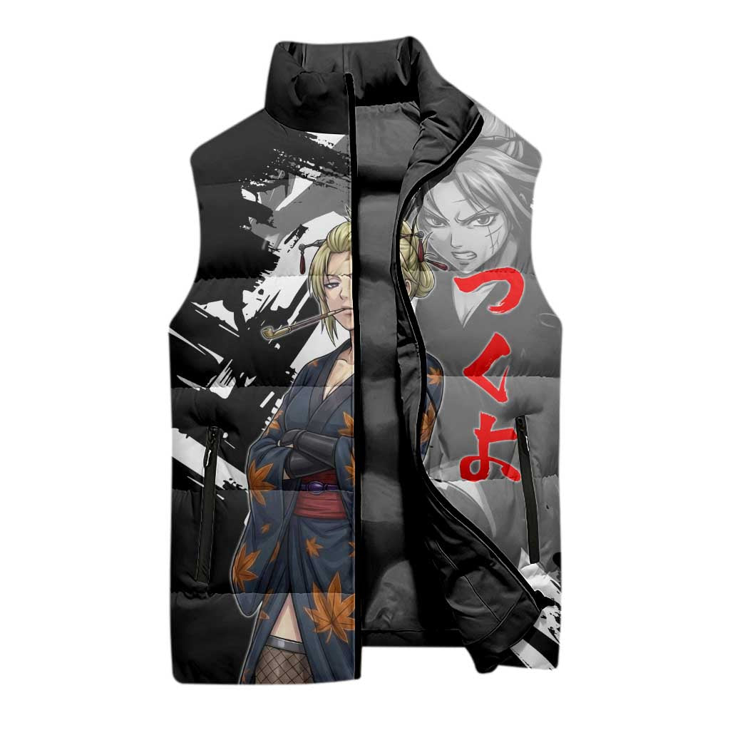 Tsukuyo Sleeveless Puffer Jacket Edo Shinobi Ink Brush Style
