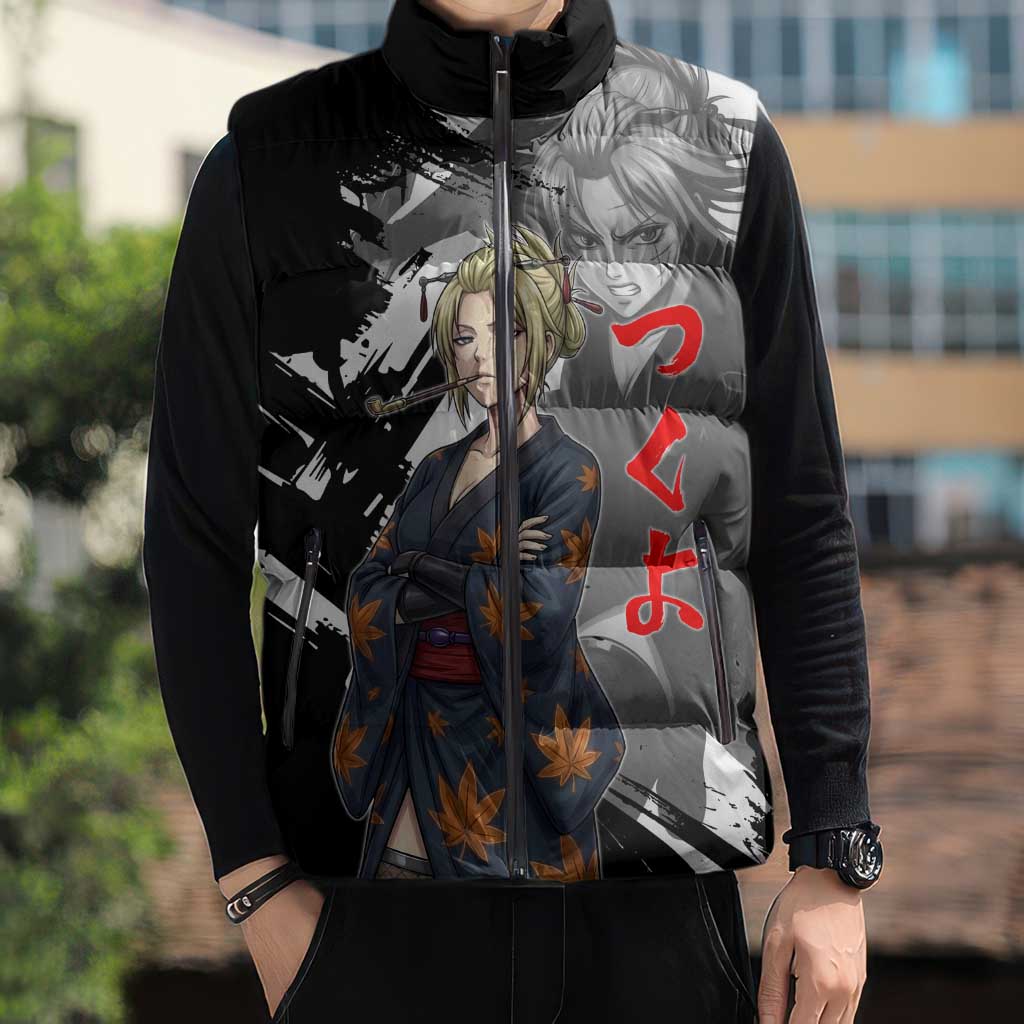 Tsukuyo Sleeveless Puffer Jacket Edo Shinobi Ink Brush Style
