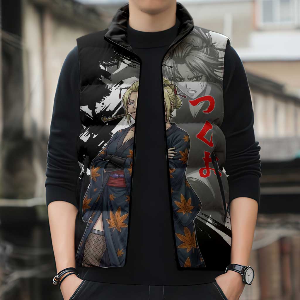 Tsukuyo Sleeveless Puffer Jacket Edo Shinobi Ink Brush Style