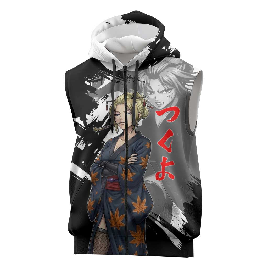 Tsukuyo Sleeveless Zip Hoodie Edo Shinobi Ink Brush Style