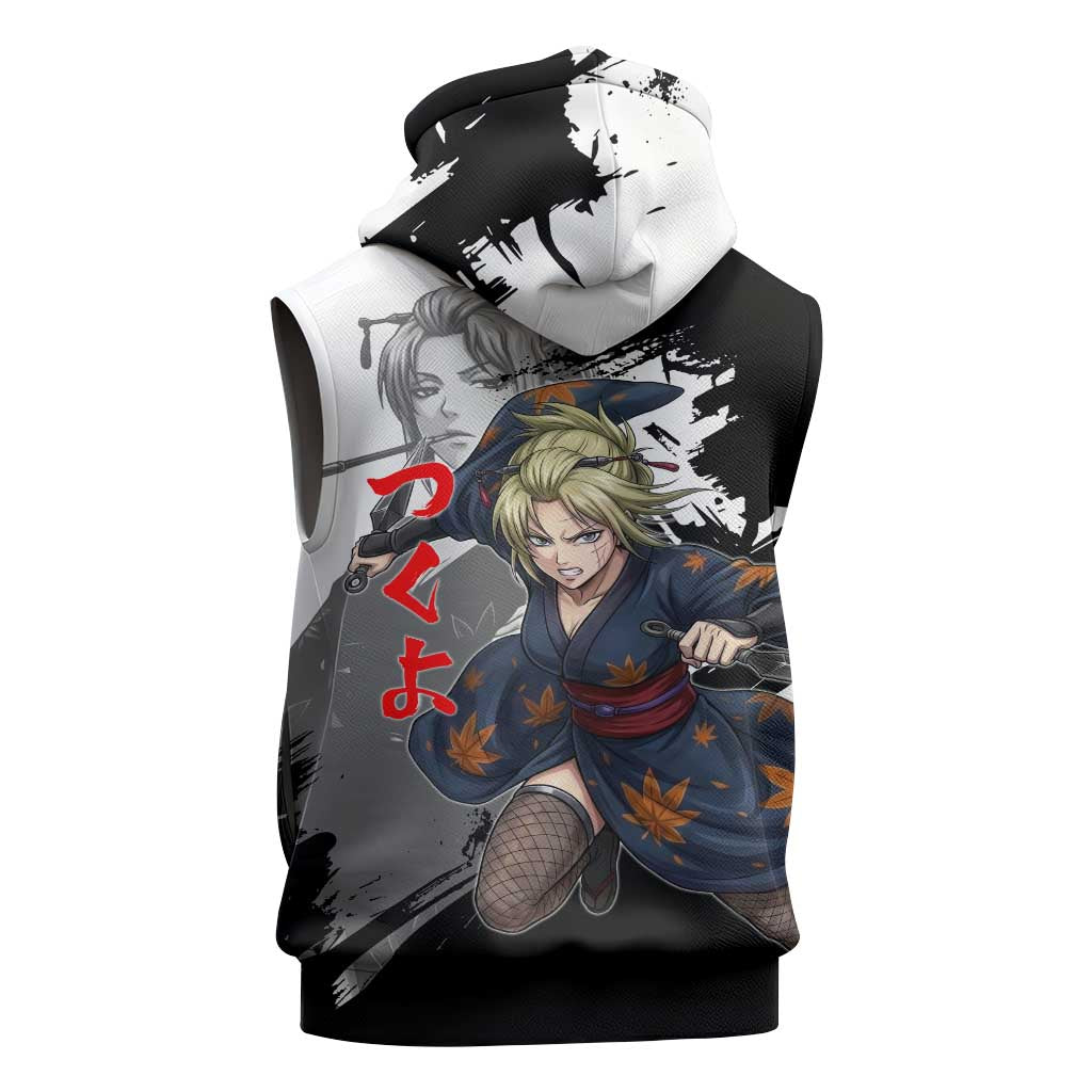 Tsukuyo Sleeveless Zip Hoodie Edo Shinobi Ink Brush Style