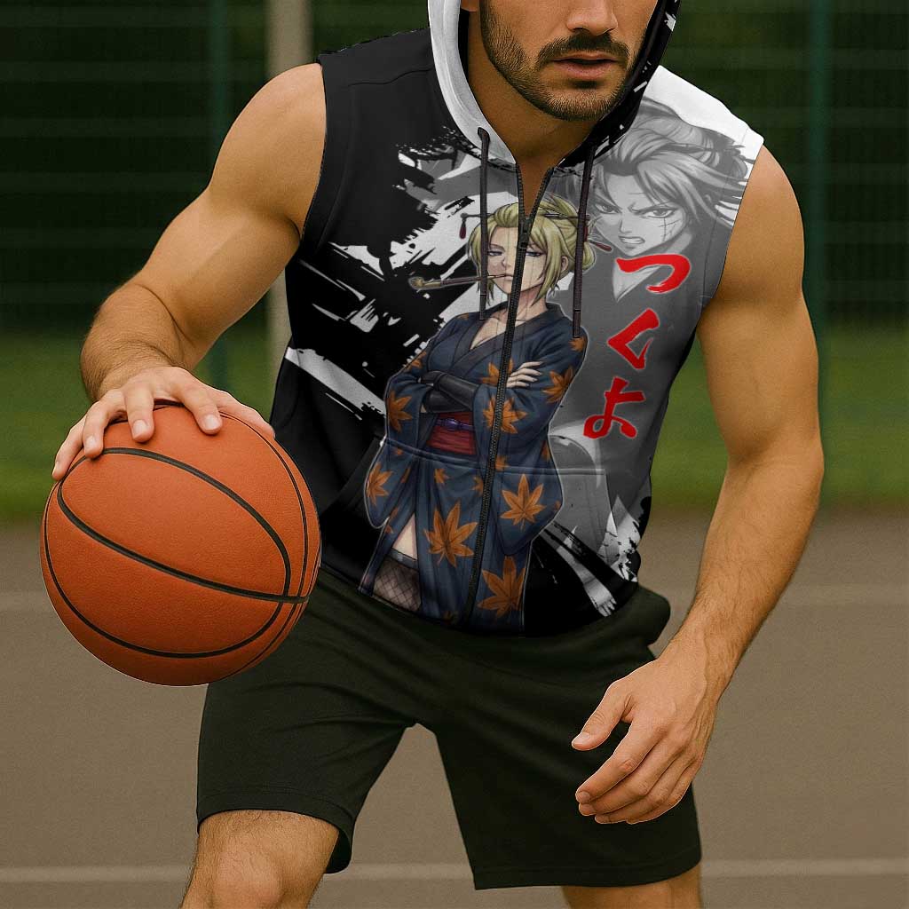 Tsukuyo Sleeveless Zip Hoodie Edo Shinobi Ink Brush Style
