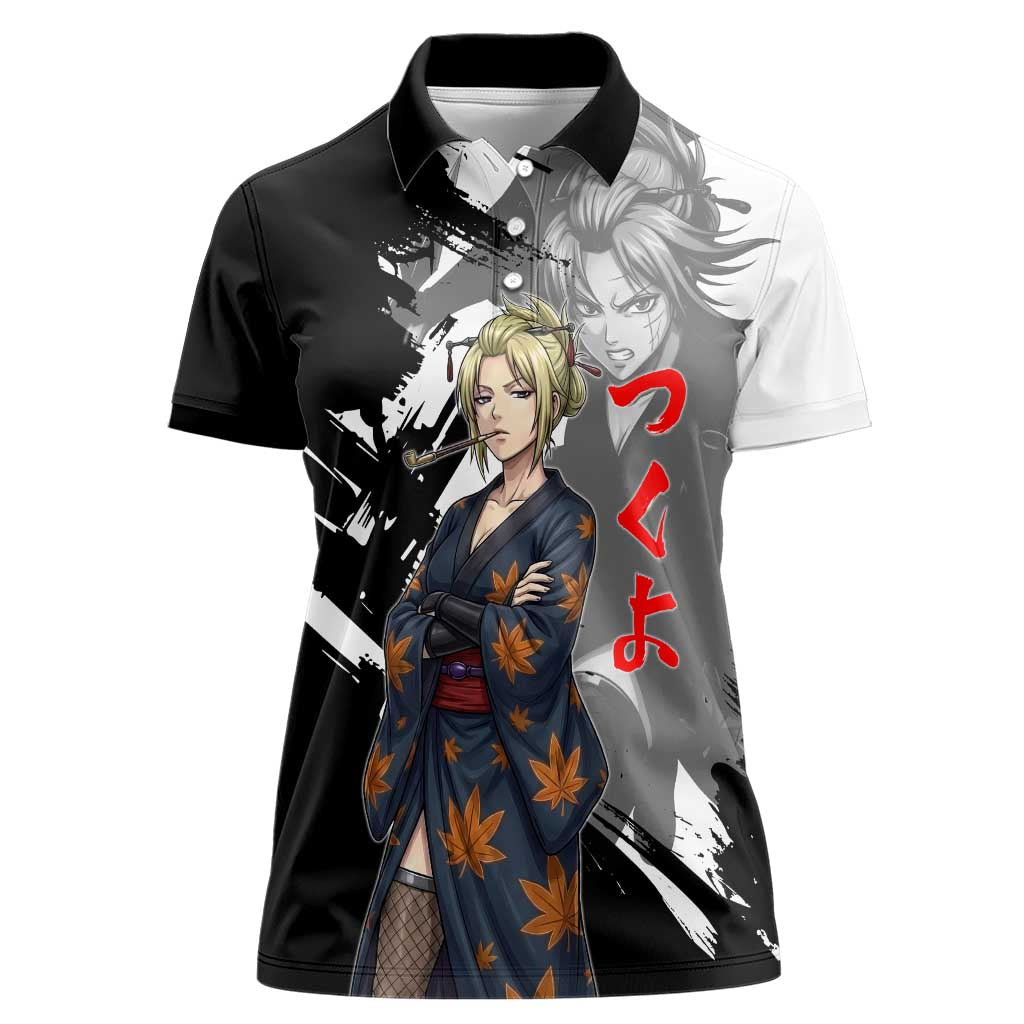 Tsukuyo Women Polo Shirt Edo Shinobi Ink Brush Style