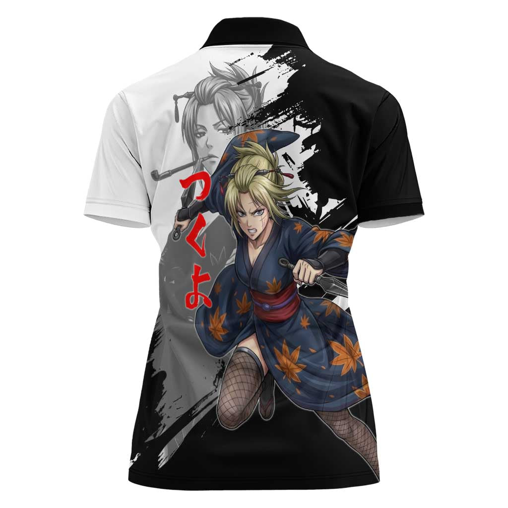 Tsukuyo Women Polo Shirt Edo Shinobi Ink Brush Style