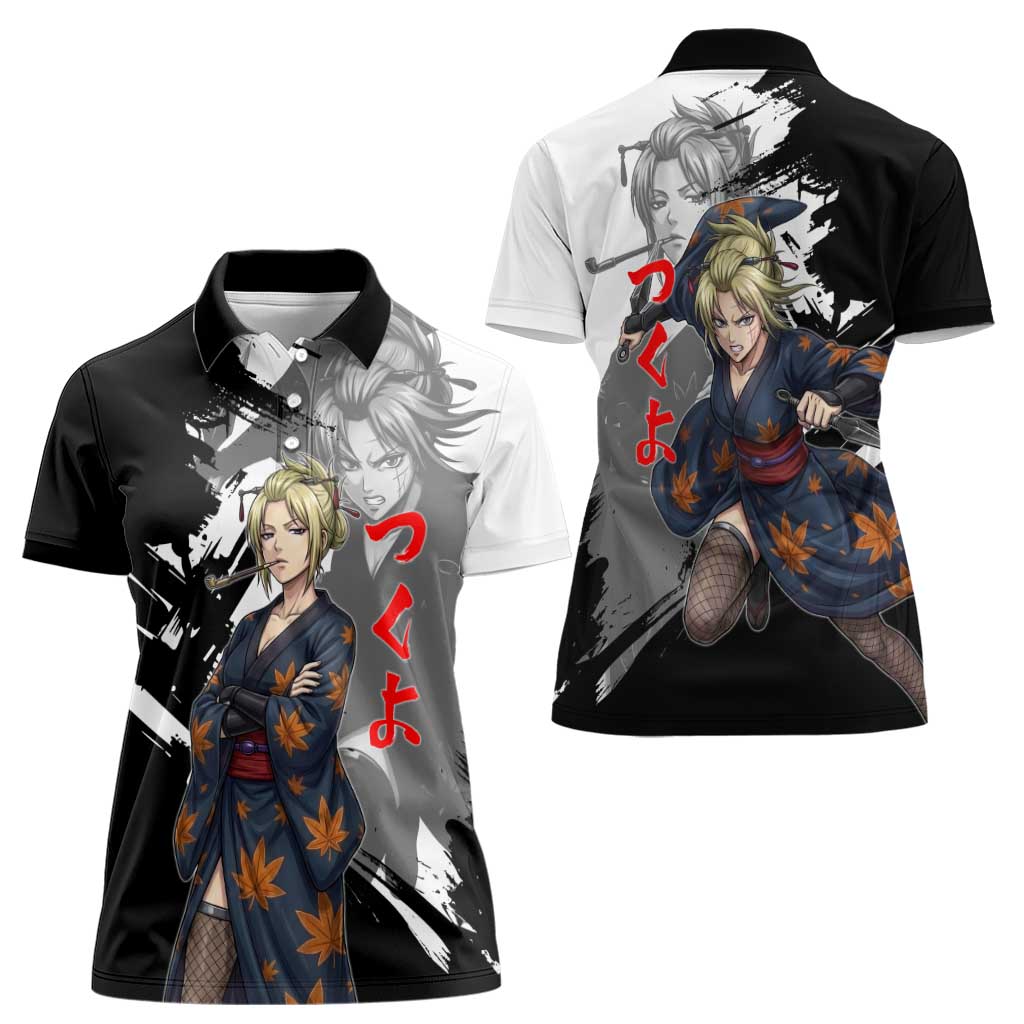Tsukuyo Women Polo Shirt Edo Shinobi Ink Brush Style