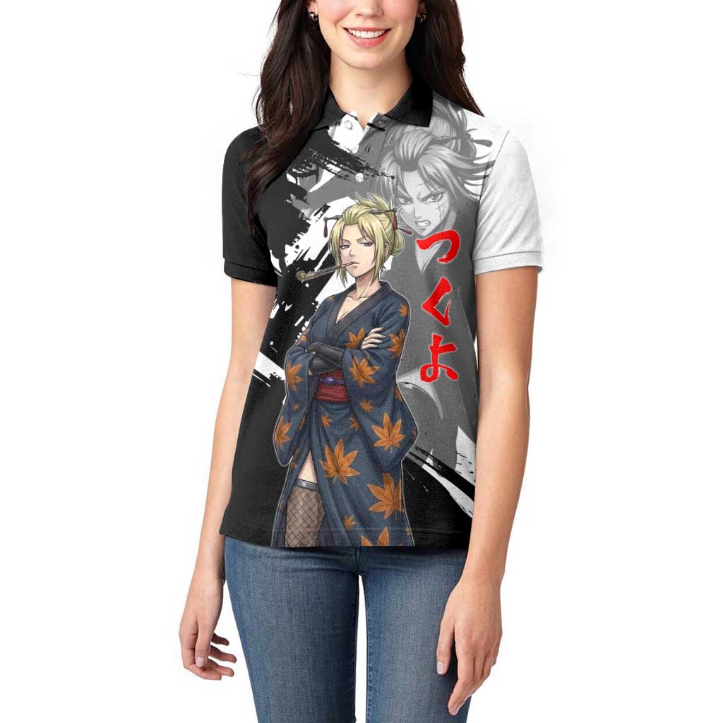 Tsukuyo Women Polo Shirt Edo Shinobi Ink Brush Style