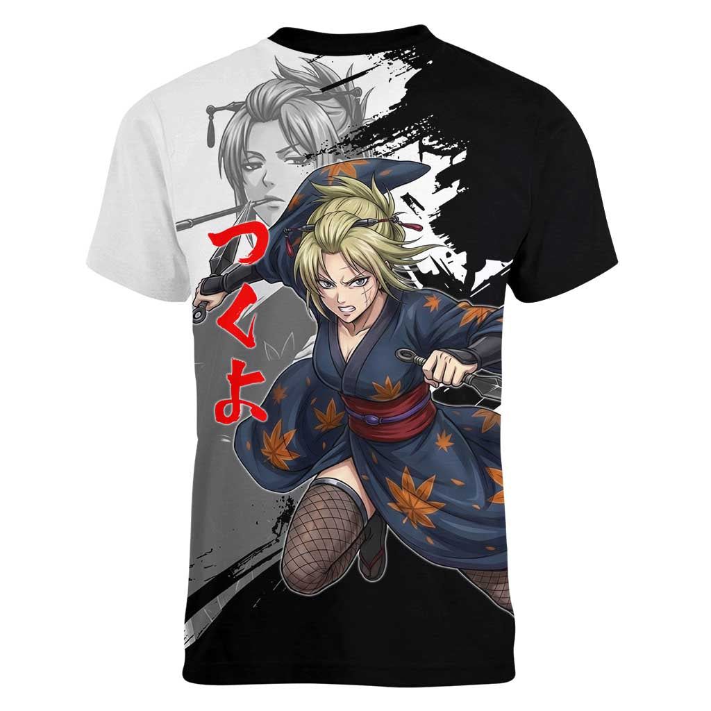 Tsukuyo Women V-Neck T-Shirt Edo Shinobi Ink Brush Style
