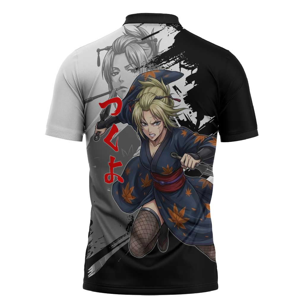 Tsukuyo Zipper Polo Shirt Edo Shinobi Ink Brush Style