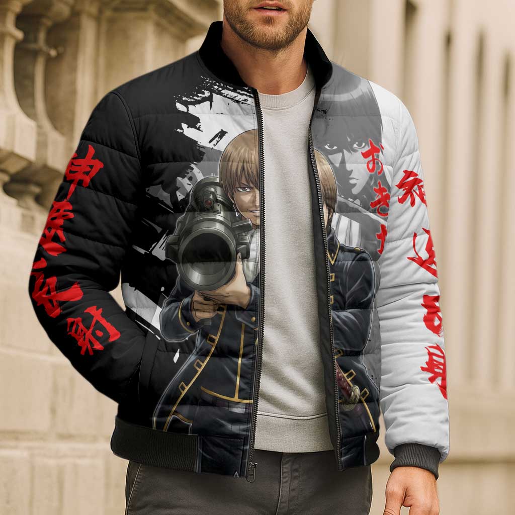 Okita Sougo Bomber Puffer Jacket Modern Shinsengumi Ink Splash Style