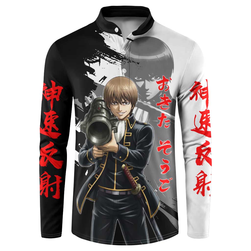 Okita Sougo Button Sweatshirt Modern Shinsengumi Ink Splash Style