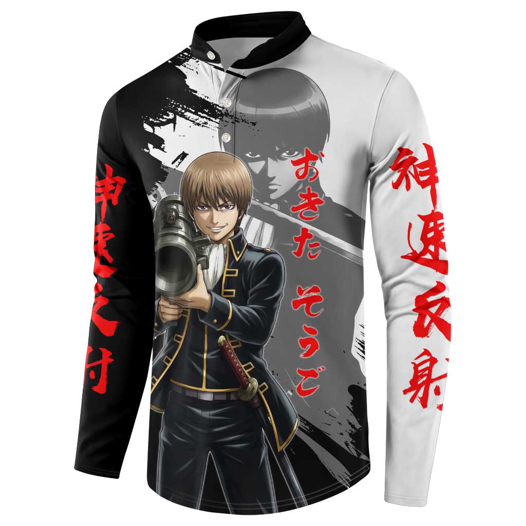 Okita Sougo Button Sweatshirt Modern Shinsengumi Ink Splash Style