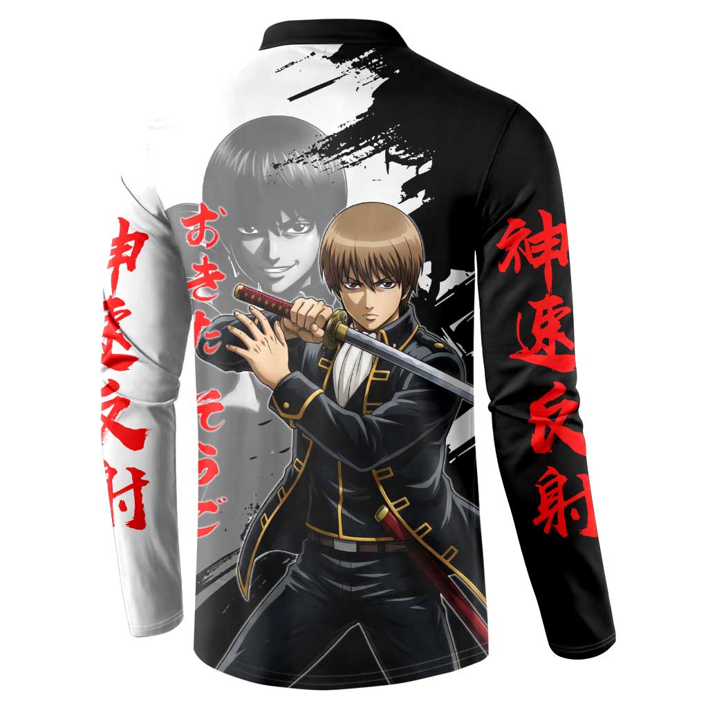 Okita Sougo Button Sweatshirt Modern Shinsengumi Ink Splash Style
