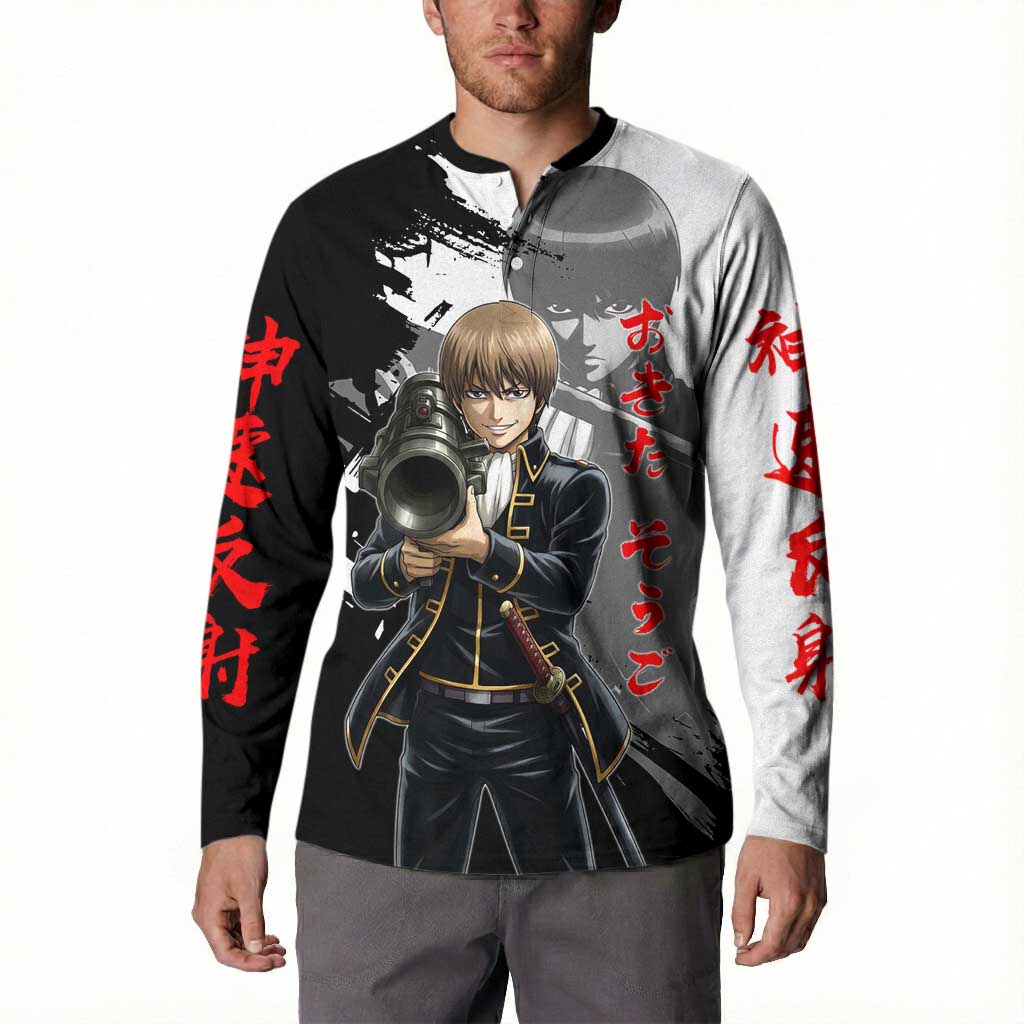 Okita Sougo Button Sweatshirt Modern Shinsengumi Ink Splash Style