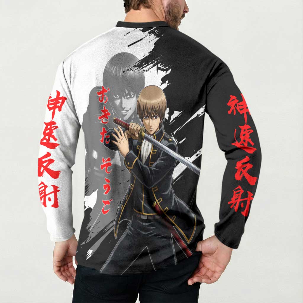 Okita Sougo Button Sweatshirt Modern Shinsengumi Ink Splash Style