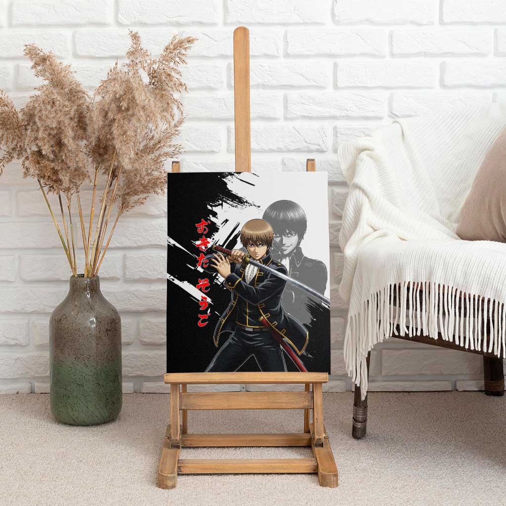Okita Sougo Canvas Wall Art Modern Shinsengumi Ink Splash Style