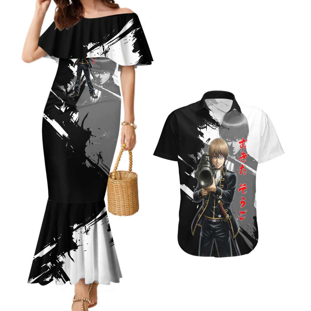 Okita Sougo Couples Matching Mermaid Dress and Hawaiian Shirt Modern Shinsengumi Ink Splash Style