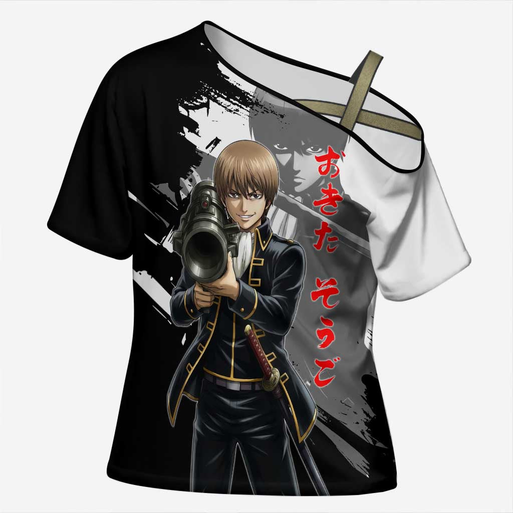 Okita Sougo Cross Shoulder Shirt Modern Shinsengumi Ink Splash Style