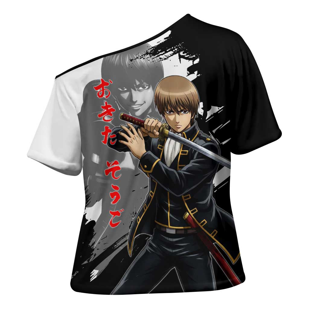 Okita Sougo Cross Shoulder Shirt Modern Shinsengumi Ink Splash Style