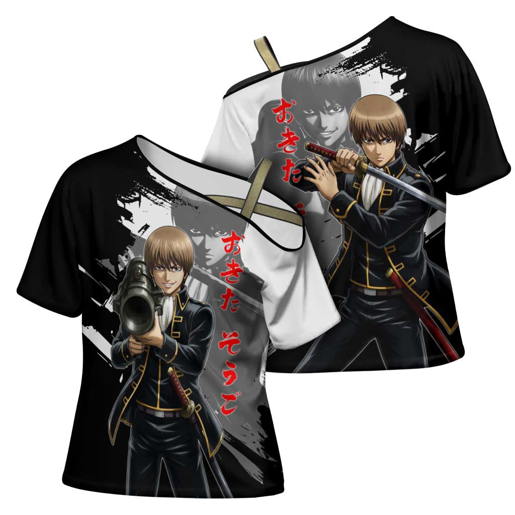 Okita Sougo Cross Shoulder Shirt Modern Shinsengumi Ink Splash Style