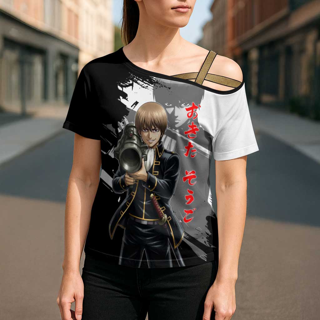 Okita Sougo Cross Shoulder Shirt Modern Shinsengumi Ink Splash Style