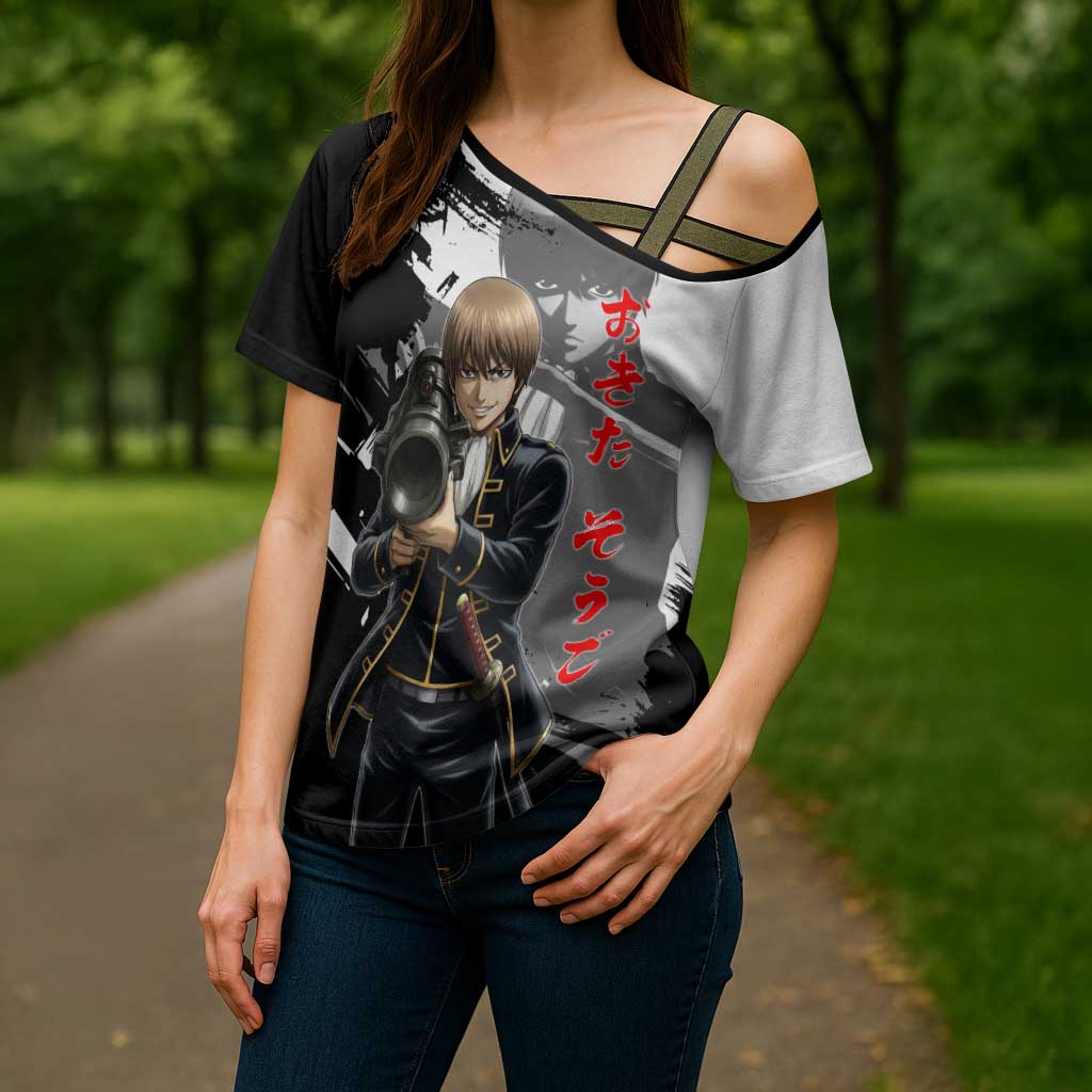 Okita Sougo Cross Shoulder Shirt Modern Shinsengumi Ink Splash Style
