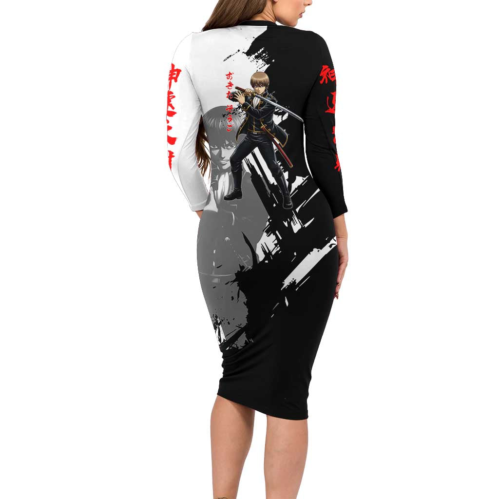 Okita Sougo Family Matching Long Sleeve Bodycon Dress and Hawaiian Shirt Modern Shinsengumi Ink Splash Style