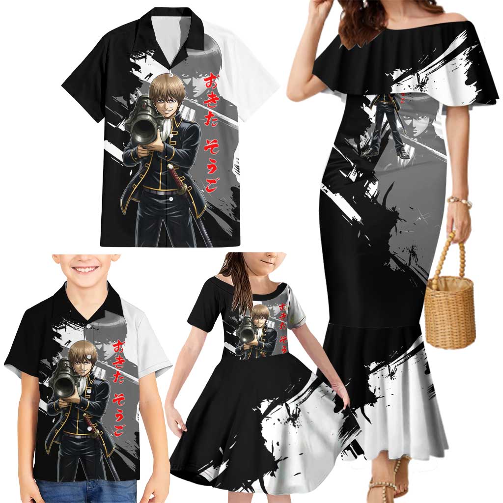 Okita Sougo Family Matching Mermaid Dress and Hawaiian Shirt Modern Shinsengumi Ink Splash Style