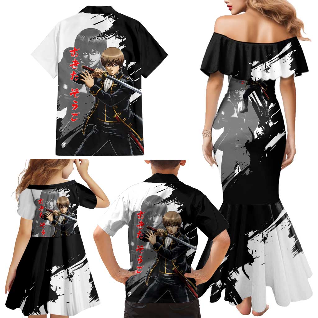 Okita Sougo Family Matching Mermaid Dress and Hawaiian Shirt Modern Shinsengumi Ink Splash Style
