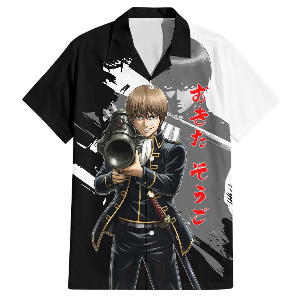 Okita Sougo Family Matching Off Shoulder Short Dress and Hawaiian Shirt Modern Shinsengumi Ink Splash Style