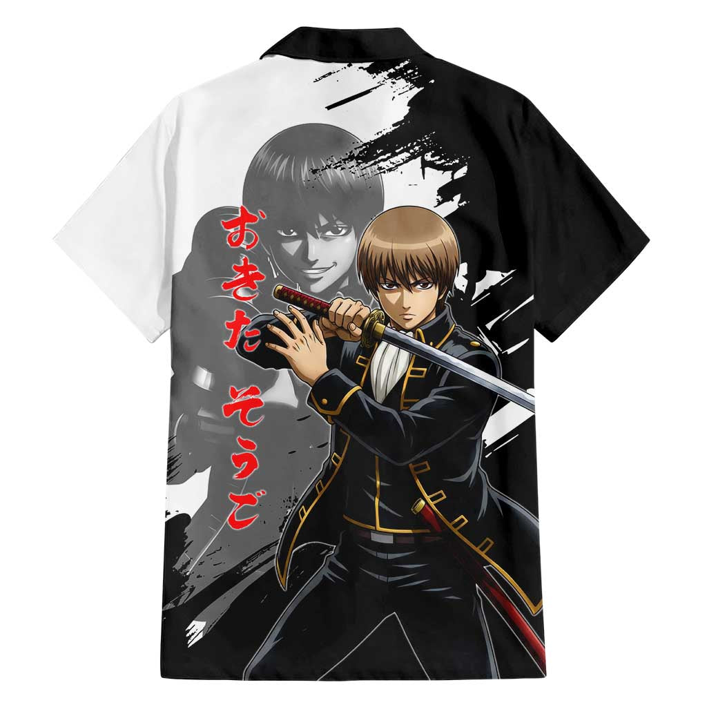 Okita Sougo Family Matching Off Shoulder Short Dress and Hawaiian Shirt Modern Shinsengumi Ink Splash Style