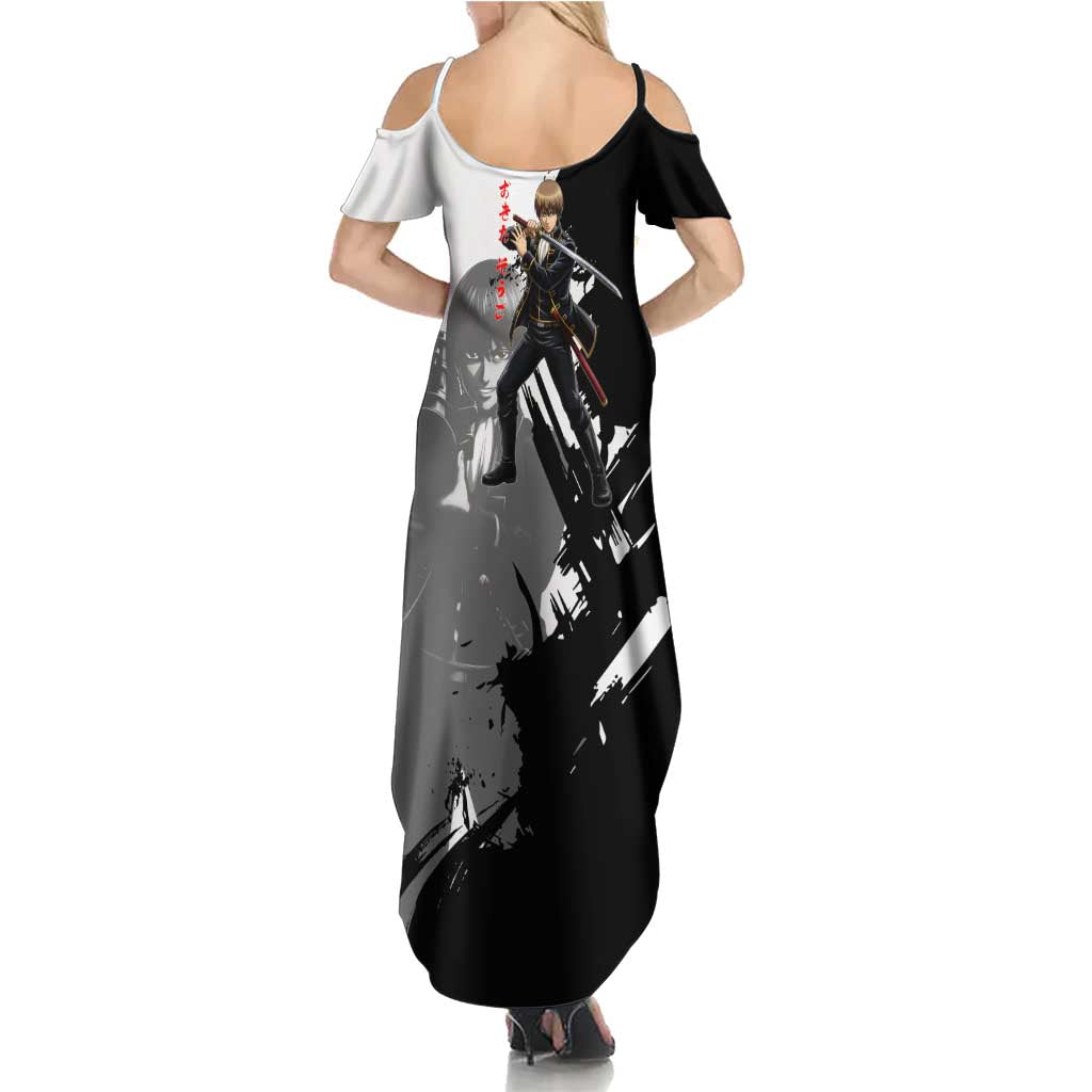 Okita Sougo Family Matching Summer Maxi Dress and Hawaiian Shirt Modern Shinsengumi Ink Splash Style