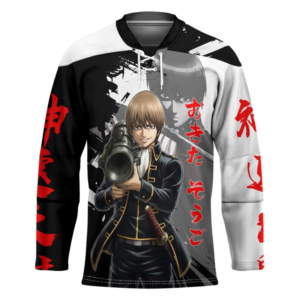 Okita Sougo Hockey Jersey Modern Shinsengumi Ink Splash Style