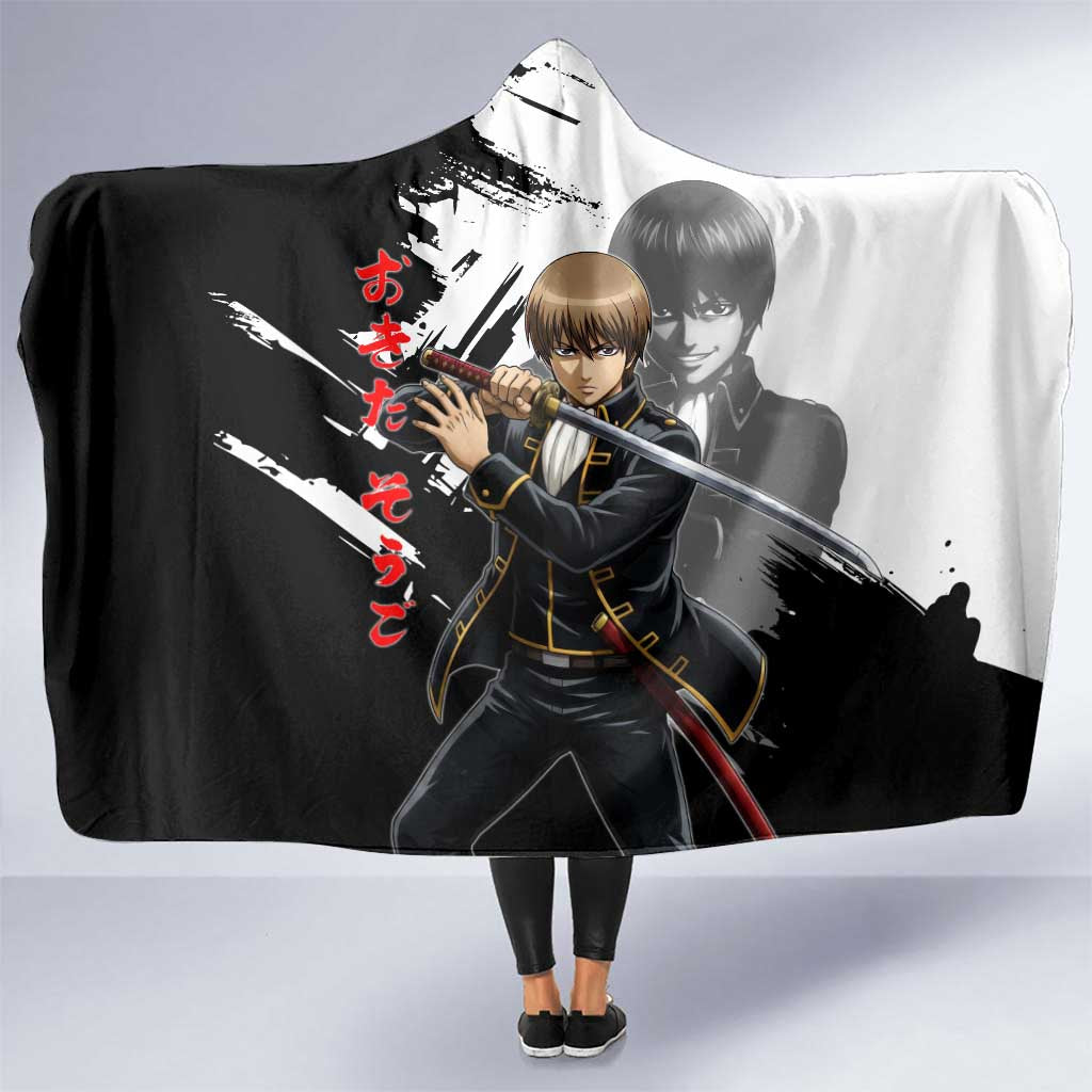Okita Sougo Hooded Blanket Modern Shinsengumi Ink Splash Style