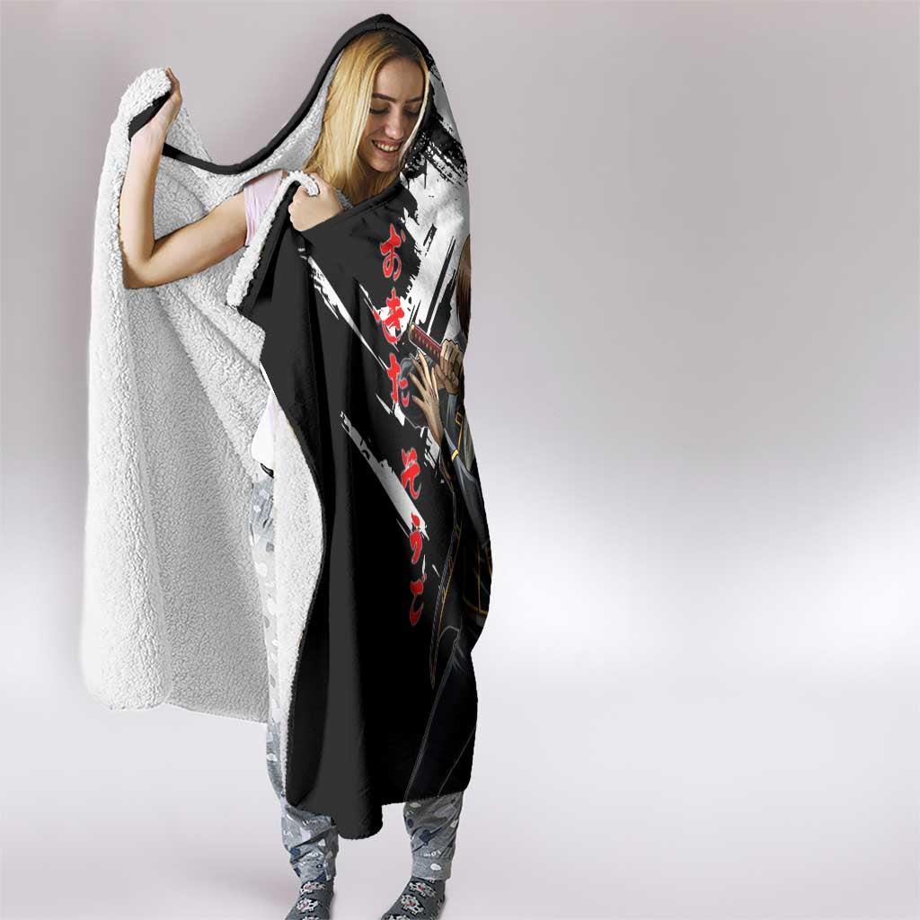 Okita Sougo Hooded Blanket Modern Shinsengumi Ink Splash Style