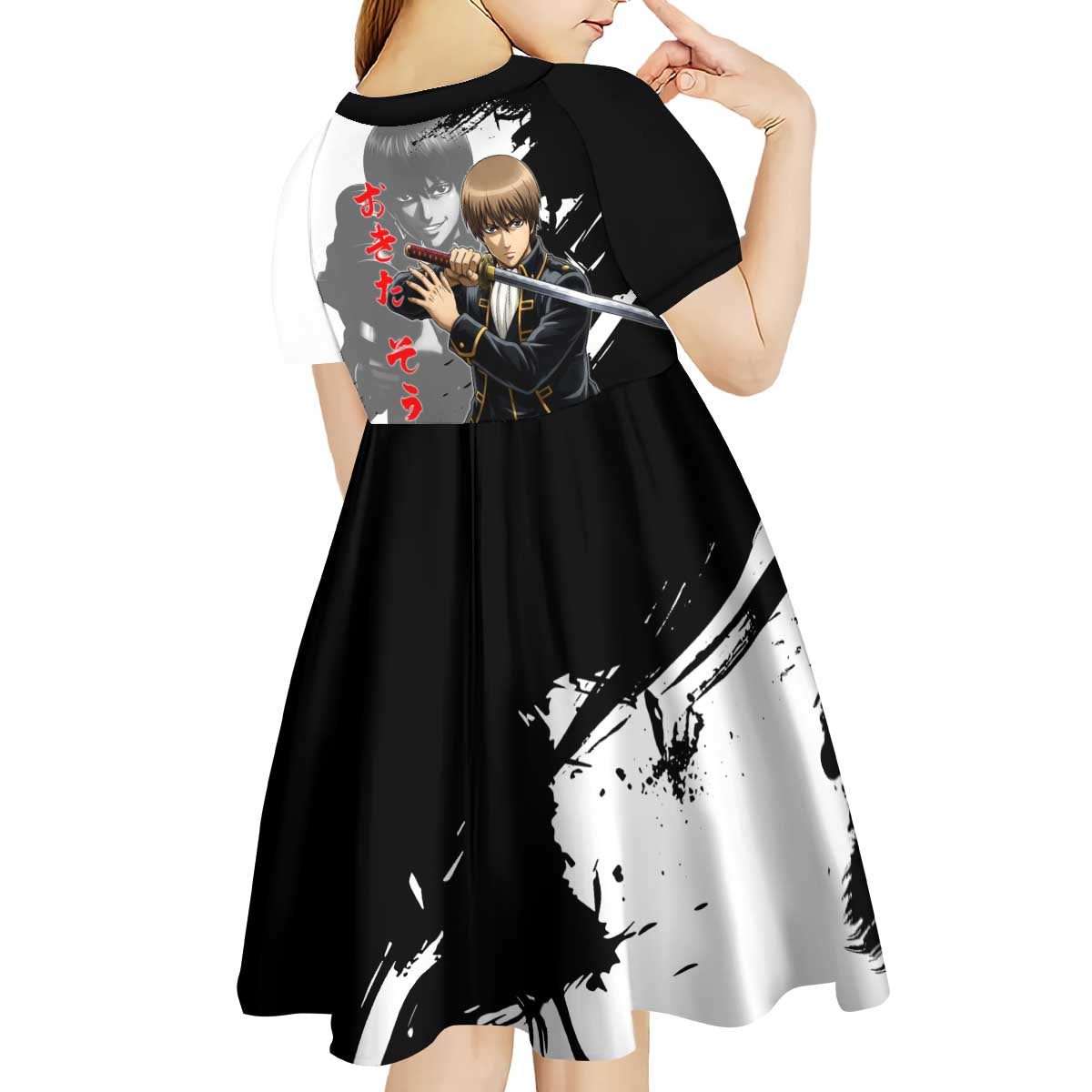 Okita Sougo Kid Short Sleeve Dress Modern Shinsengumi Ink Splash Style