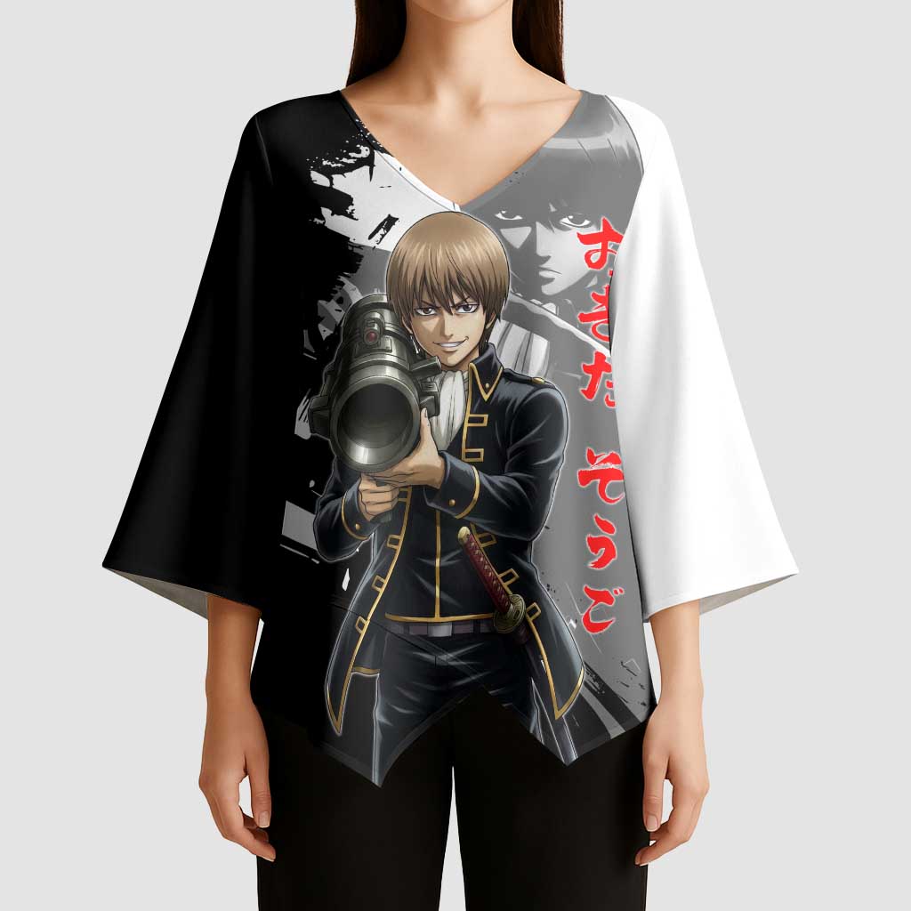 Okita Sougo Kimono Sleeve Blouse Modern Shinsengumi Ink Splash Style