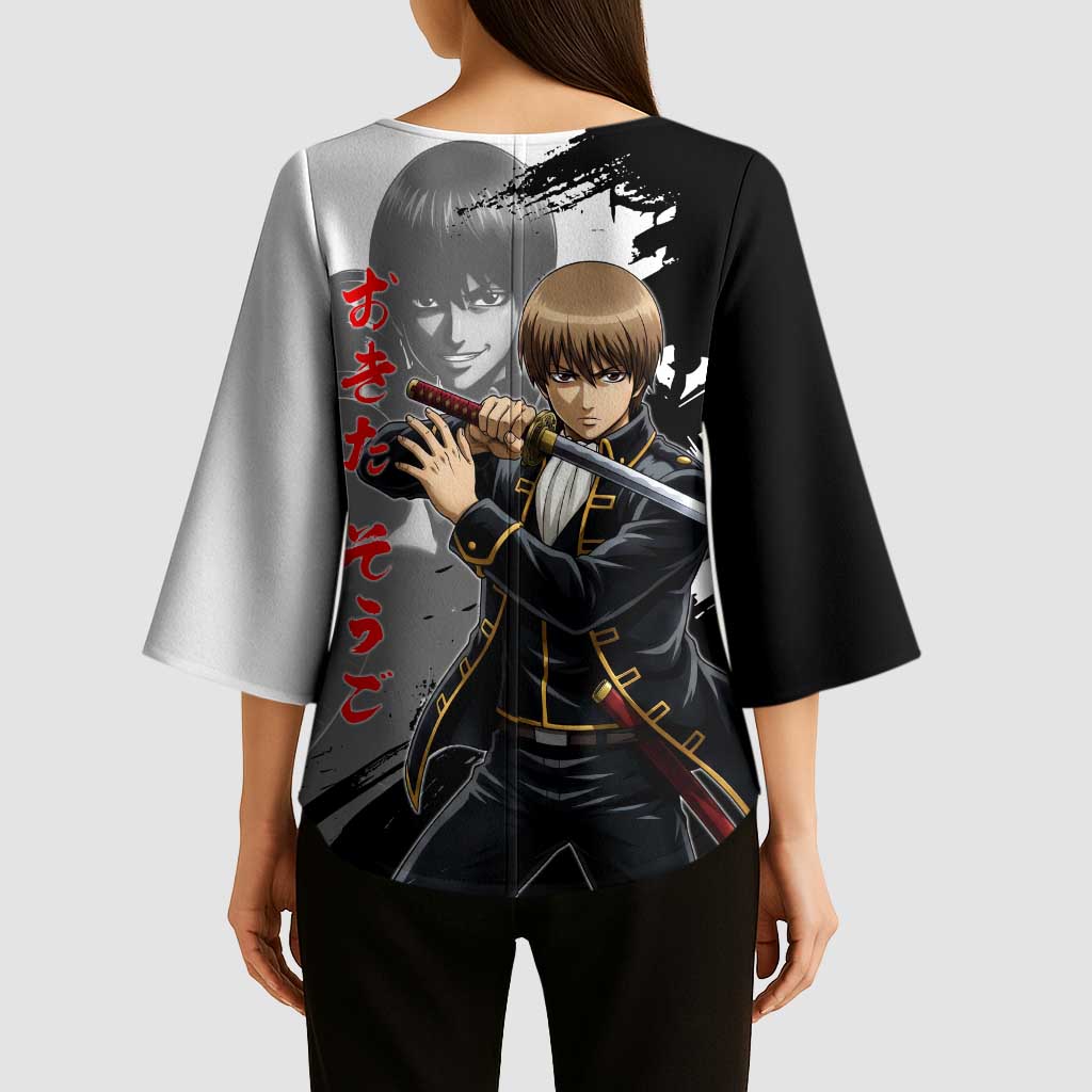Okita Sougo Kimono Sleeve Blouse Modern Shinsengumi Ink Splash Style