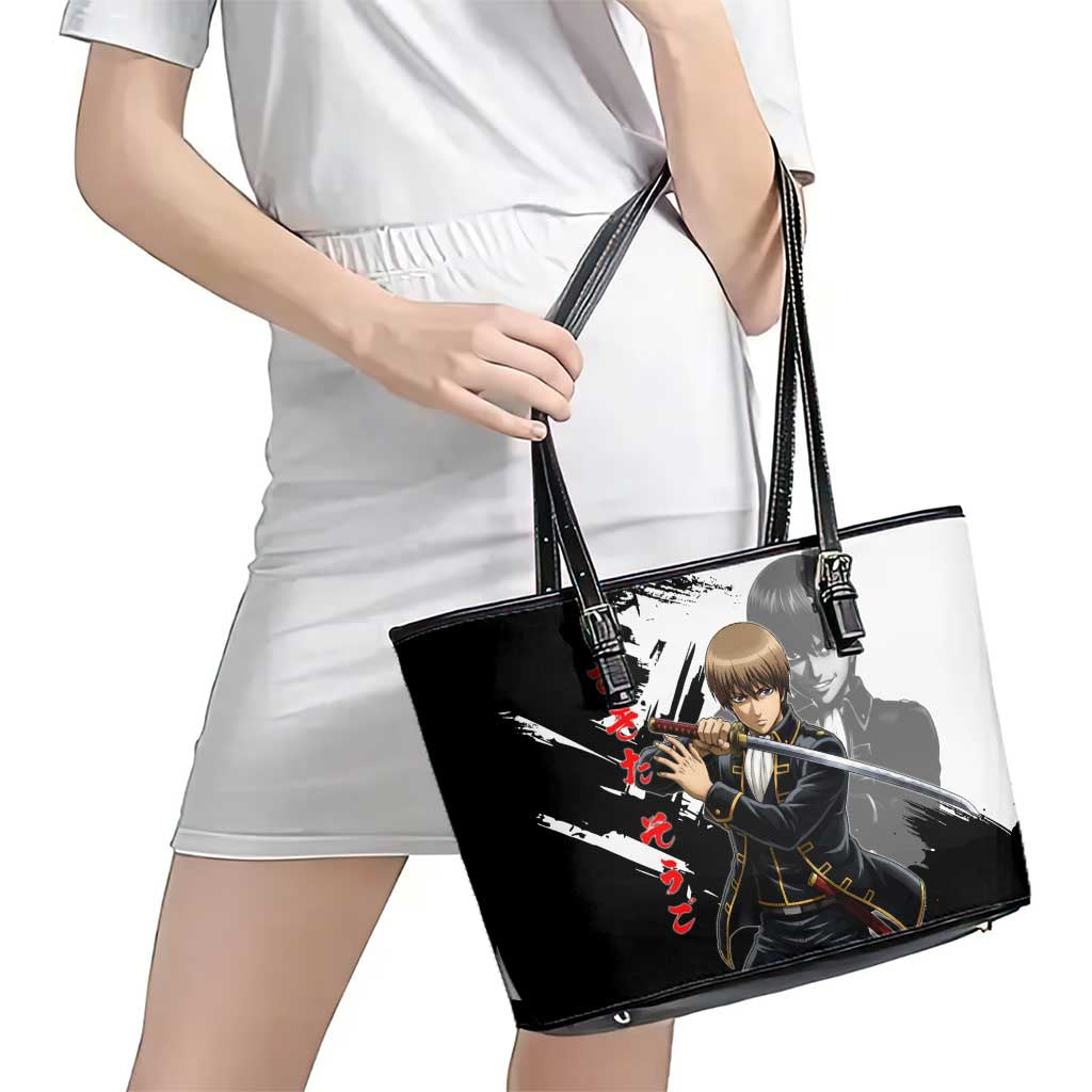 Okita Sougo Leather Tote Bag Modern Shinsengumi Ink Splash Style