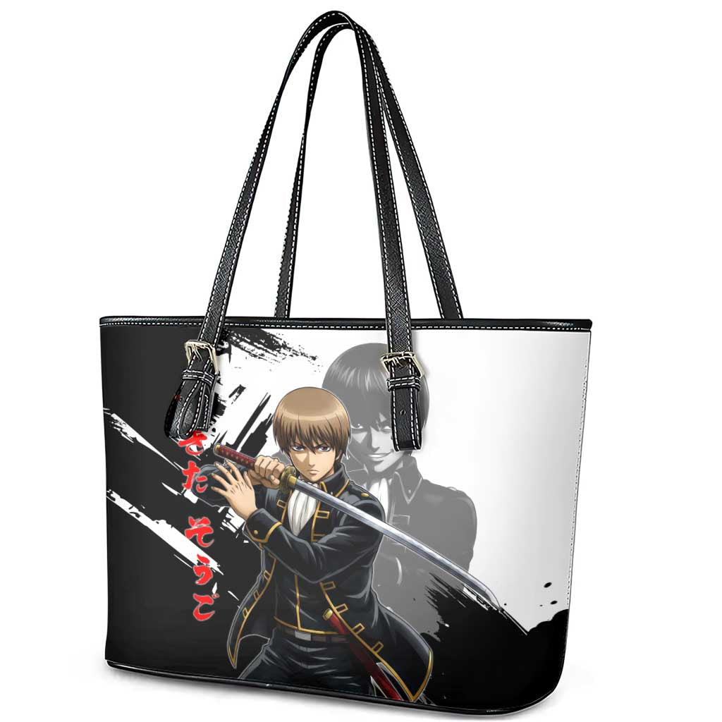 Okita Sougo Leather Tote Bag Modern Shinsengumi Ink Splash Style