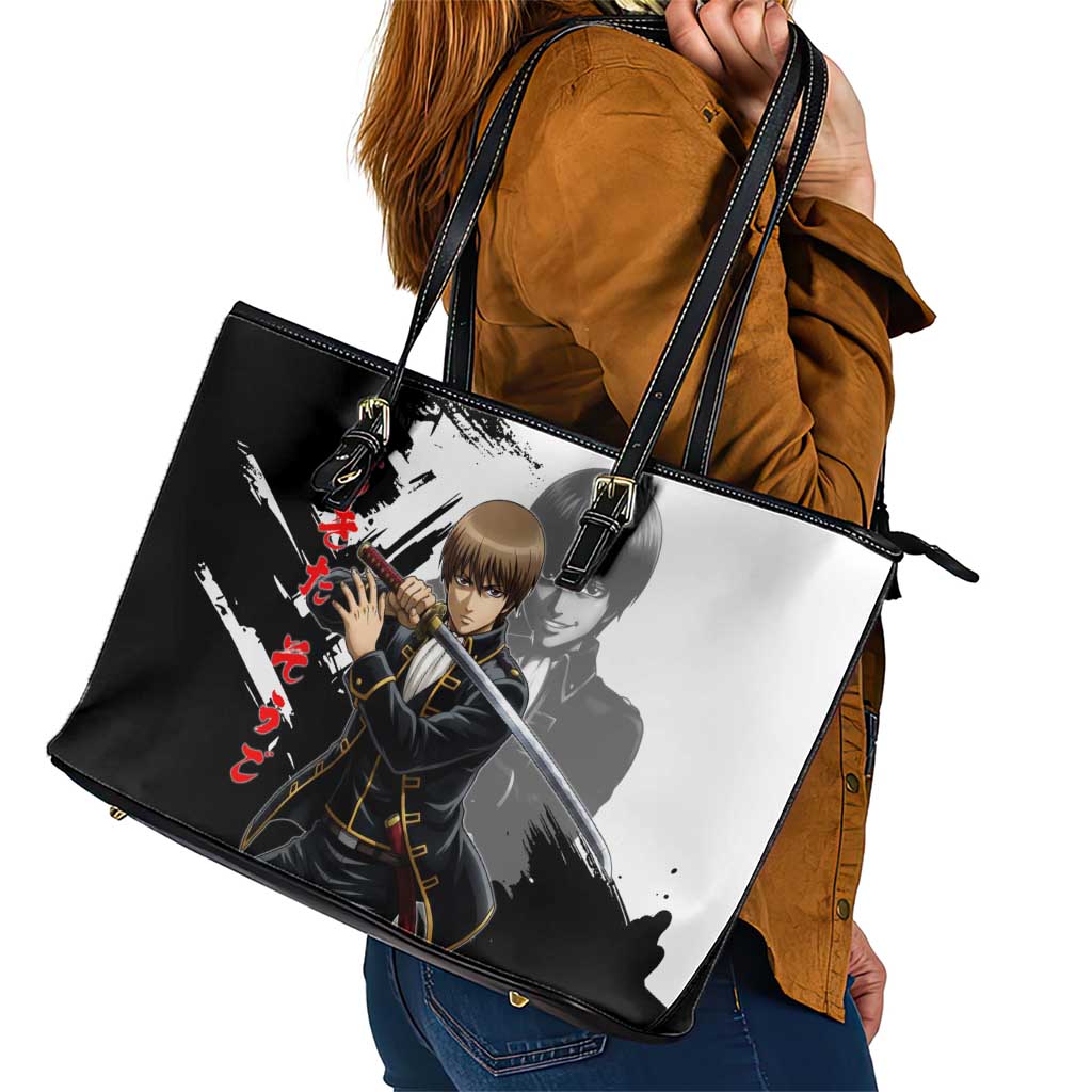 Okita Sougo Leather Tote Bag Modern Shinsengumi Ink Splash Style