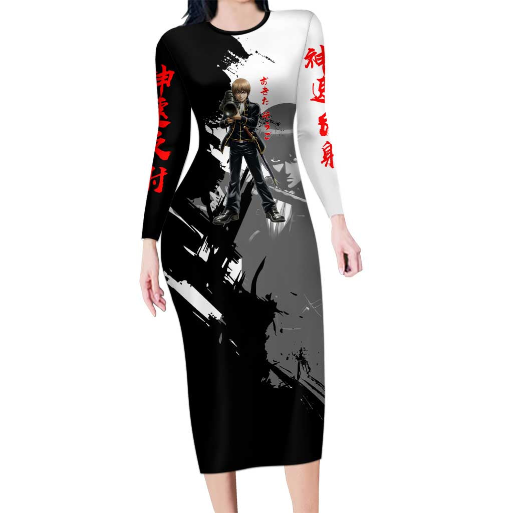 Okita Sougo Long Sleeve Bodycon Dress Modern Shinsengumi Ink Splash Style