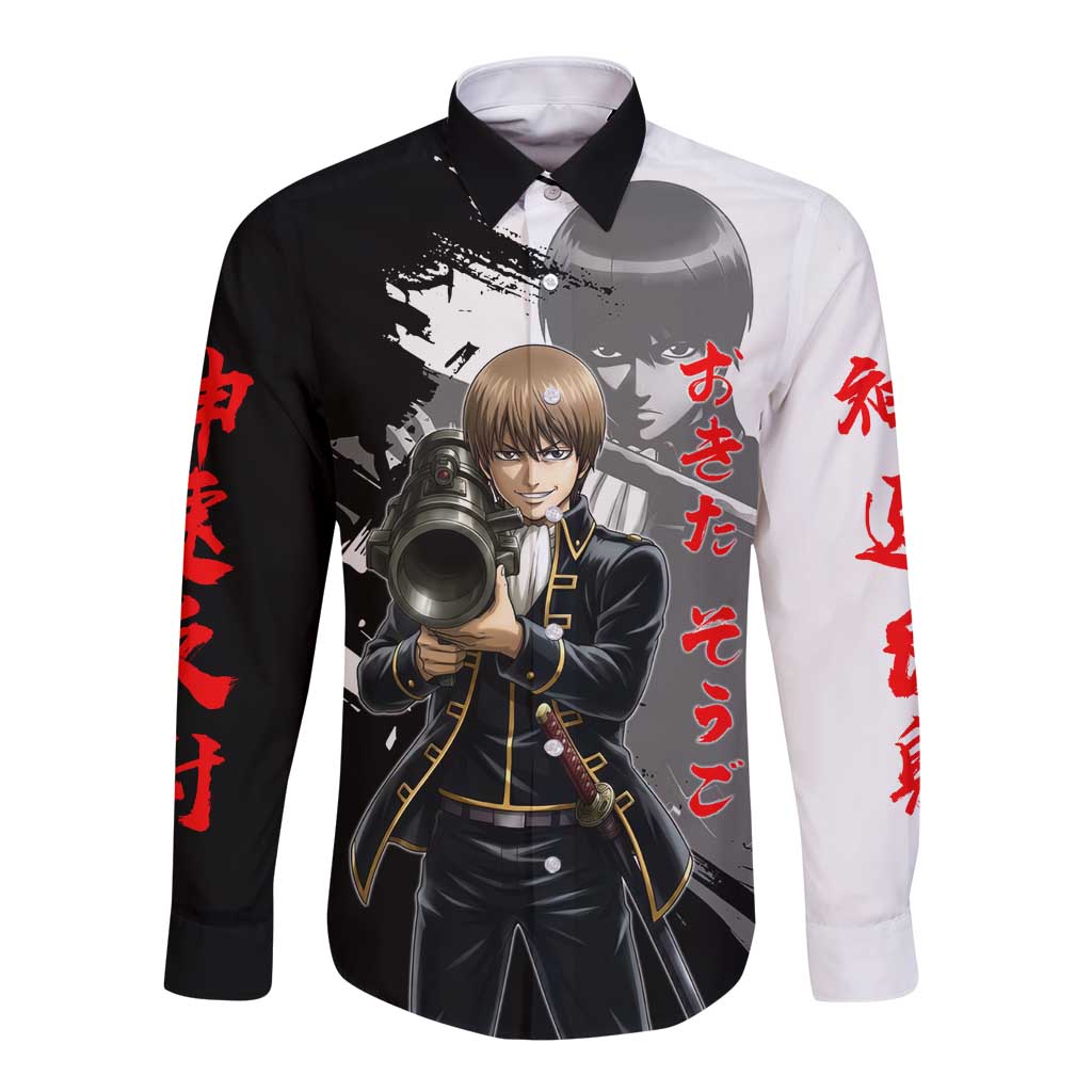 Okita Sougo Long Sleeve Button Shirt Modern Shinsengumi Ink Splash Style