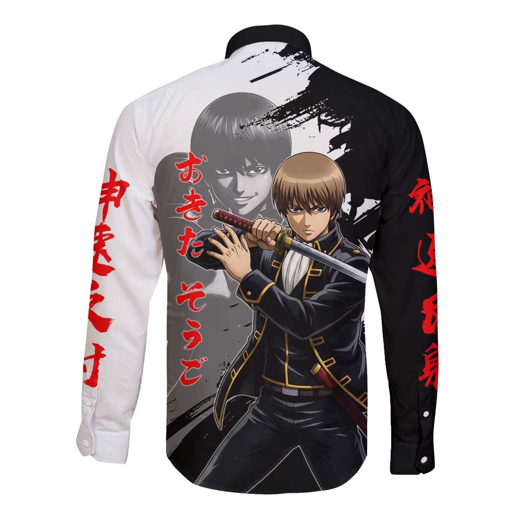 Okita Sougo Long Sleeve Button Shirt Modern Shinsengumi Ink Splash Style