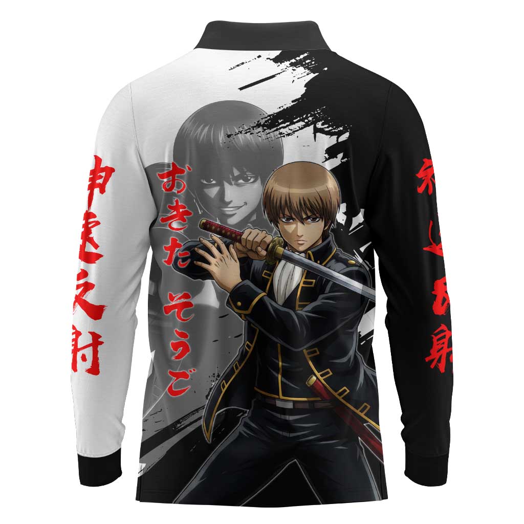 Okita Sougo Long Sleeve Polo Shirt Modern Shinsengumi Ink Splash Style