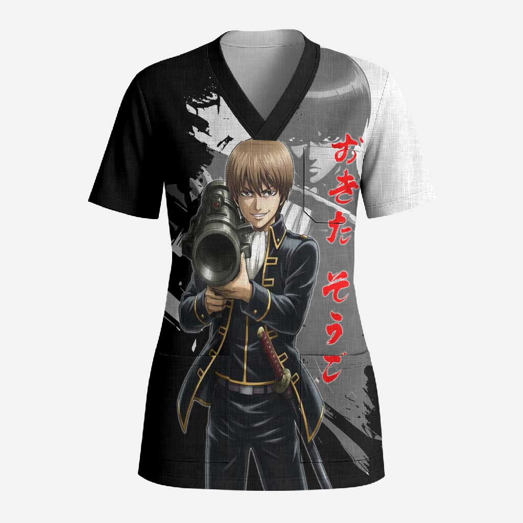 Okita Sougo Scrub Top Modern Shinsengumi Ink Splash Style