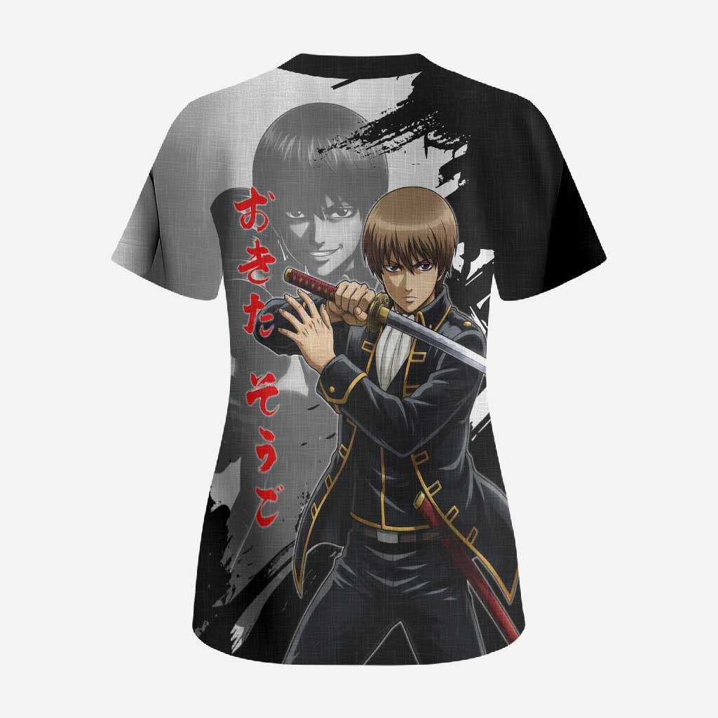 Okita Sougo Scrub Top Modern Shinsengumi Ink Splash Style