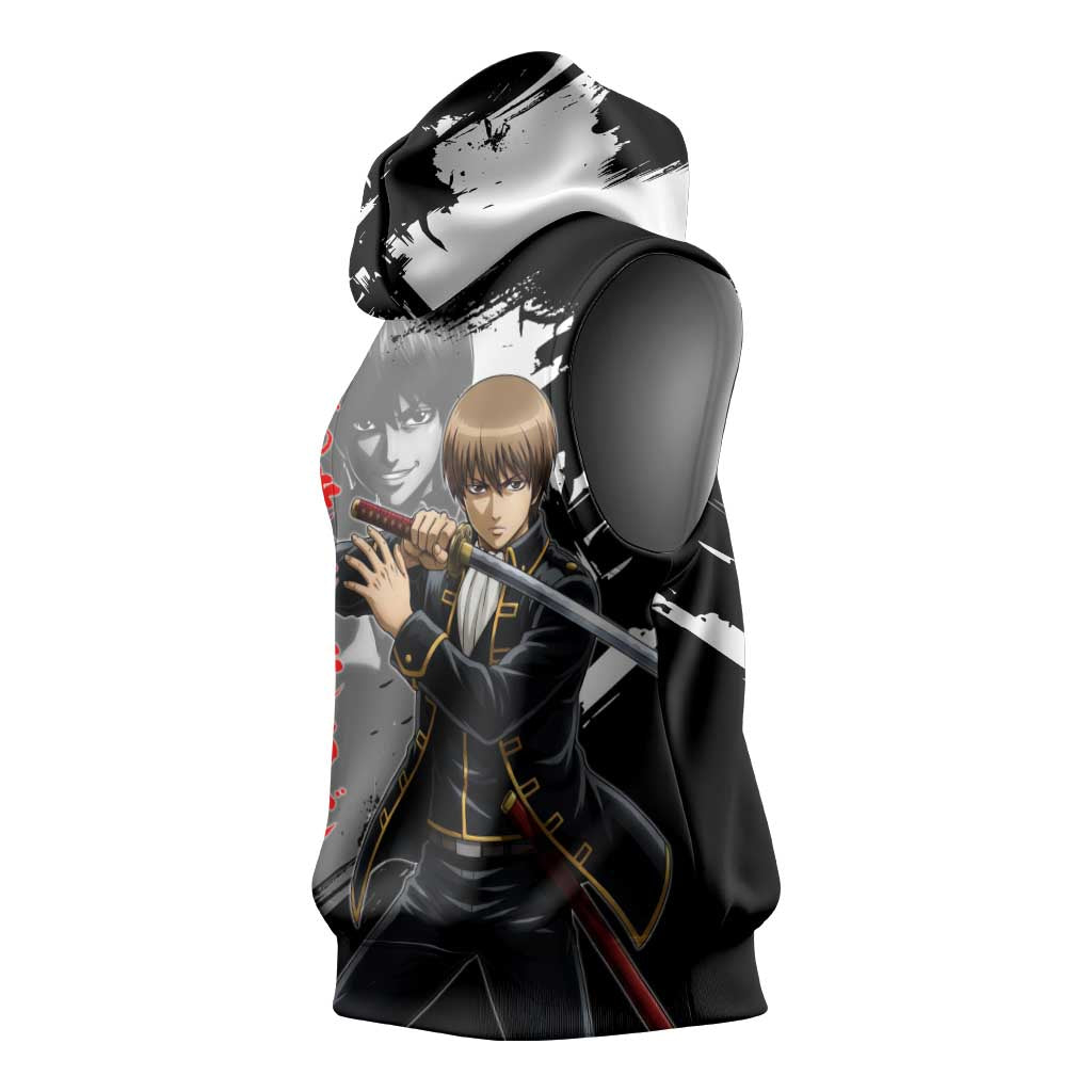 Okita Sougo Sleeveless Hoodie Modern Shinsengumi Ink Splash Style